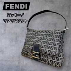 【良品】 FENDI ズッキーノ マンマバケット ワンショルダーバッグ ネイビー