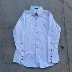 Burberry Black Label ホワイト長袖シャツ　刺繍ロゴ入り