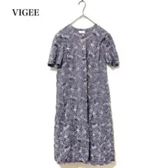 VIGEE ストライプ刺繍半袖ワンピース フェミニン ガーリー ふんわり