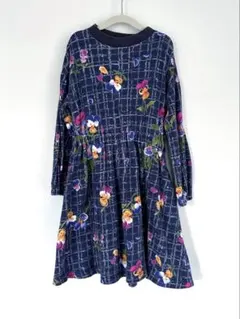 花柄ネイビー七分袖ワンピース