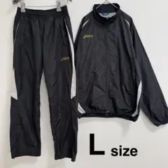 アシックス ウインドブレーカー 上下セットアップ L 黒 金ロゴ 裏メッシュ