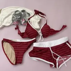 赤と白のストライプ水着セット M
