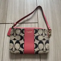 COACH ロゴデザイン ポーチ ベージュ/ブラック/ピンク