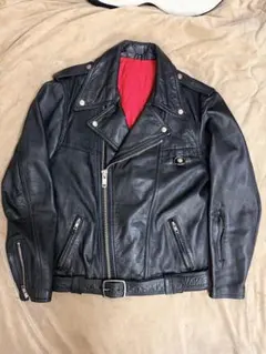 日本製 Vintage 手作り レザージャケット ダブルライダース 黒 牛革のサムネイル