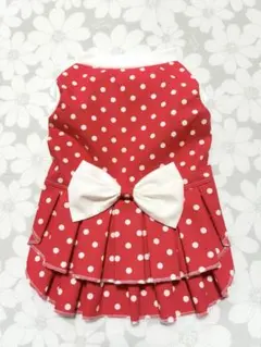 犬服ハンドメイド品 赤白水玉フリルドレス