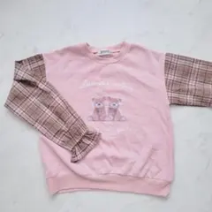 ♡biskee テディベア　チェック　ピンク　トレーナー　150　裏起毛　♡