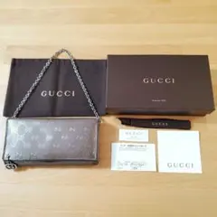 匿名配送：GUCCI GGインプリメ チェーンウォレット長財布 メタリックピンク