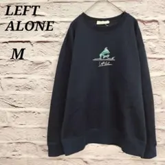 LEFT ALONE【M】長袖トレーナー スウェット ロゴ刺繍 裏起毛 ネイビー