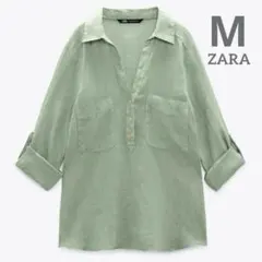 ZARA リネンシャツ　新品未使用タグ付き　ライトカーキ　グリーン