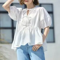 新品☆RUIRUE BOUTIQUE 前後2way ペプラム リボンブラウスのサムネイル