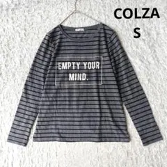 【コルザ】ボーダーTシャツ　カットソー　ロンT　ロゴプリント　グレー/黒　S