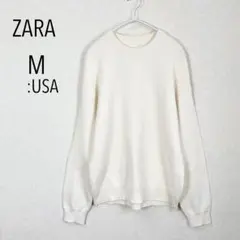 ZARA クルーネック ニット セーター M オフホワイト ハイゲージ