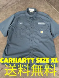 Carhartt カーハート 半袖 ワークシャツ 企業ロゴ 紺 XL