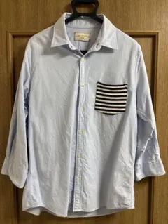 ナノユニバース　水色 Lサイズ 七分袖シャツ ストライプポケット