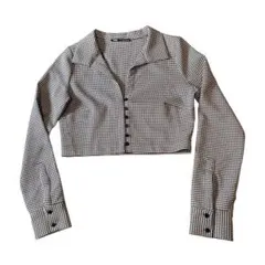 ZARA 千鳥格子 クロップドショート丈ジャケット Lサイズ 長袖 美品