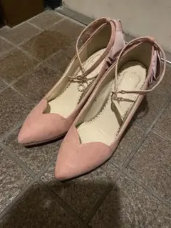 ピンク スエード リボン付き ハイヒール