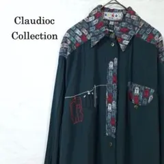 おしゃれ シャツ柄 長袖 シャツ グリーン 個性的 ポケット 隠しボタン