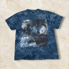 【00S オオカミ ワシ シカ クマ アニマルアート プリントTシャツ L】