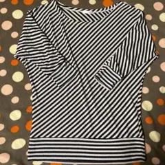 【a.v.v. standard】 白黒ストライプ長袖トップス ラメ入り