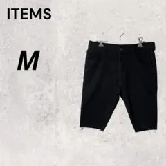 ITEMS 黒 M 半ズボン ダメージ加工 短パン ラフコーデ ストレッチ 薄手