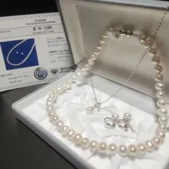 彩美珠【3点/テリ強/大珠9.5mm】パール　本真珠　ネックレス　イヤリング