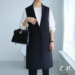 evernavy エバーネイビー ロング ジレ ノーカラー ジャケット