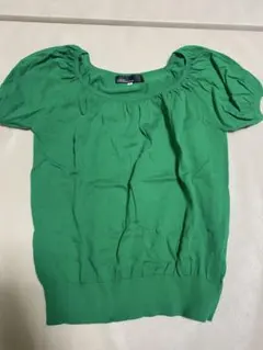 グリーン パフスリーブ ニットトップス 半袖　クリアインプレッション