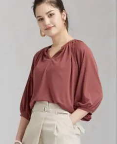 【美品】 green label relaxing スキッパー ギャザーブラウス