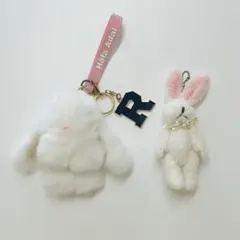 【２点セット】ラビットファー　キーホルダー　ホワイト　ウサギ　白うさぎ　もこもこ