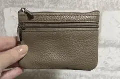 本革 Wファスナーポーチ ポーチ リング付き コインケース ミニポーチ ベージュ