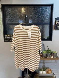 新品タグ付き！ハートマーケット　ボーダー　半袖Tシャツ ベージュ　フリーサイズ