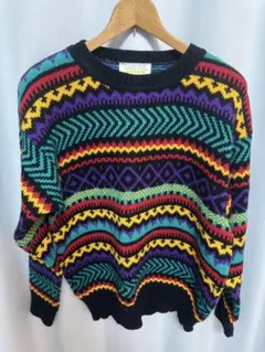 SAKURA SPORT 多色幾何学模様ニットセーター