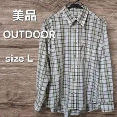 美品 OUTDOOR 綿100% チェック柄 長袖シャツ グリーン ブラウンのサムネイル