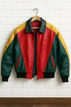 本革 レザージャケット マルチカラー ライダー 豚皮100% STOP刺繍