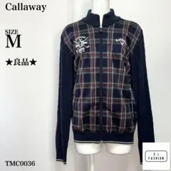 キャロウェイ ブルゾン ジャケット チェック 袖・後ろ身頃ニット ネイビー M