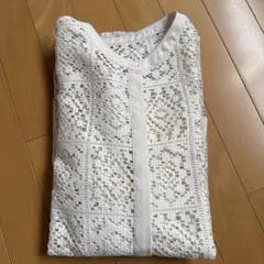 JUNOAH レース編み シャツ　ホワイト