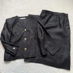 【美品】ジバンシー リネン100% スカートセットアップ 金ボタン 黒 13号