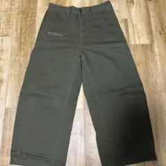 yoloオリーブ色 ワイドパンツ ジッパーポケット付き