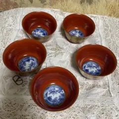 橘吉　赤色と金色の湯飲み5個セット