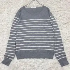 2541 美品✨ショコラフィネローブ カシミヤ混 ボーダー柄長袖ニットカットソー