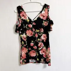 美品✨花柄オフショルダーVネックトップス【M】