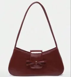 バーガンディ リボン付き ハンドバッグ SHEIN