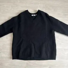 ユニクロU Lサイズ プレミアムラムリブVネックセーター ブラック
