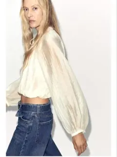 【新品】ZARA（ザラ）、バルーンスリーブ、長袖フルイドブラウス