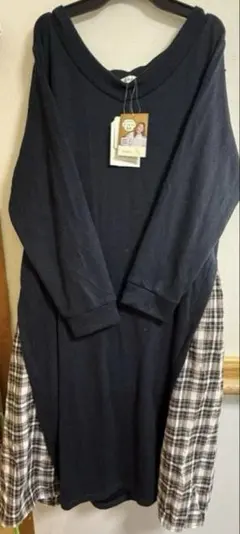 【新品タグ付き】②しまむら　切り替え素材　ワンピース　4L