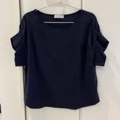 ネイビー フレンチスリーブ シャツ