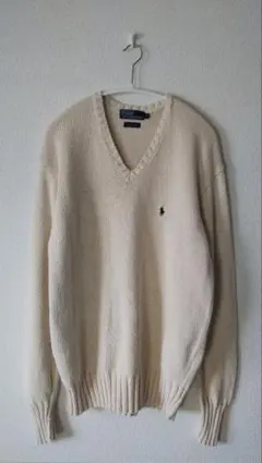 ヴィンテージ　Ralph Lauren Vネックセーター M クリーム