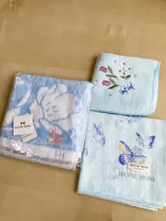 HANAÉ MORI タオルセット 青 花と蝶の刺繍 高島屋