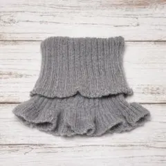 スヌード　ネックウォーマー　リブ編み　フリル　ニット　防寒　保温　柔らか　グレー