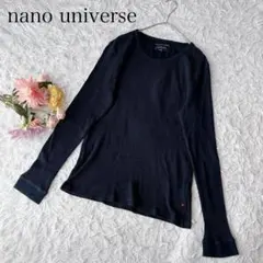 【L】ナノユニバース　長袖シャツ　クルーネック　ネイビー　重ね着　ワッフル生地